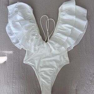 Zara Ruffle White Swimsuit Size S
